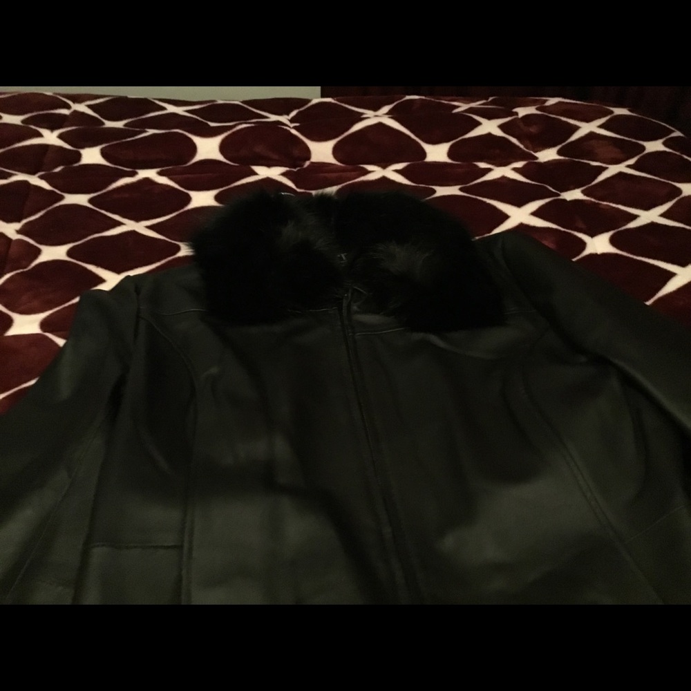 Black leather jacket.